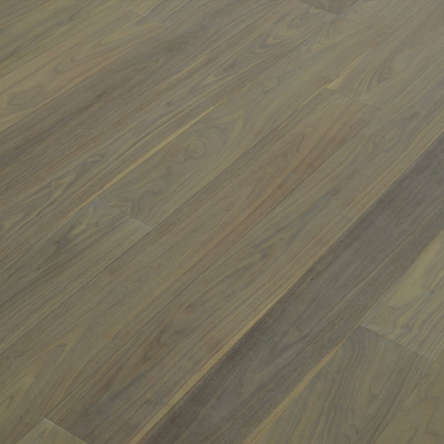 Engineered wood planks floor in American Walnut, brushed, stained, varnished.