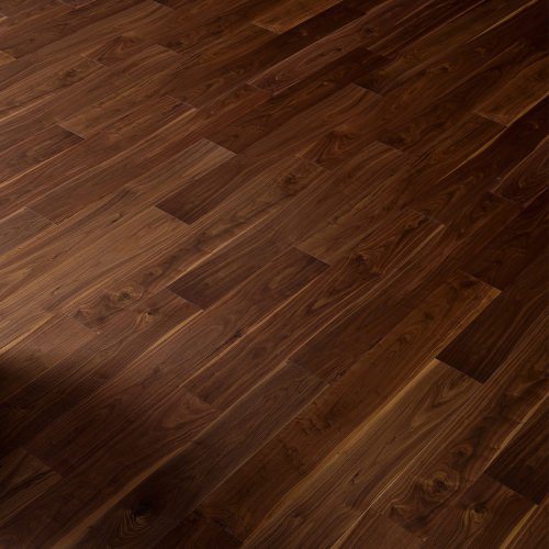 Engineered wood planks floor in American Walnut: sanded, varnished.